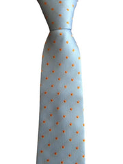 Light Blue Tie with Orange Polka Dots