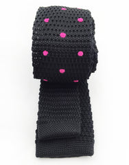 back view - knit black tie with pink polka dots