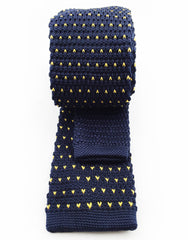 Navy & Yellow Skinny Knit Necktie - back view