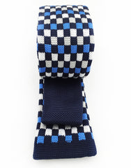 back view of blue and black skinny knitted necktie