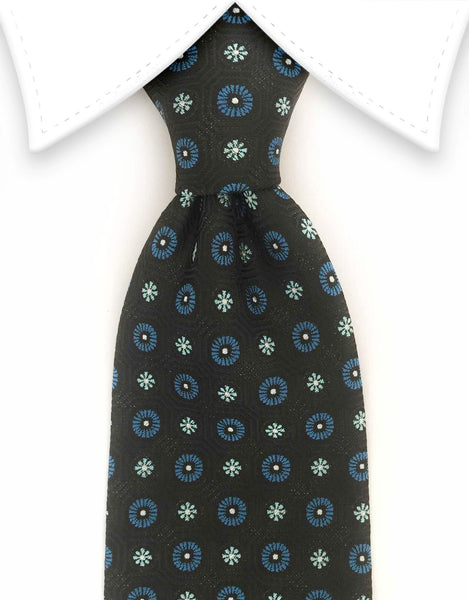black and blue flowers tie