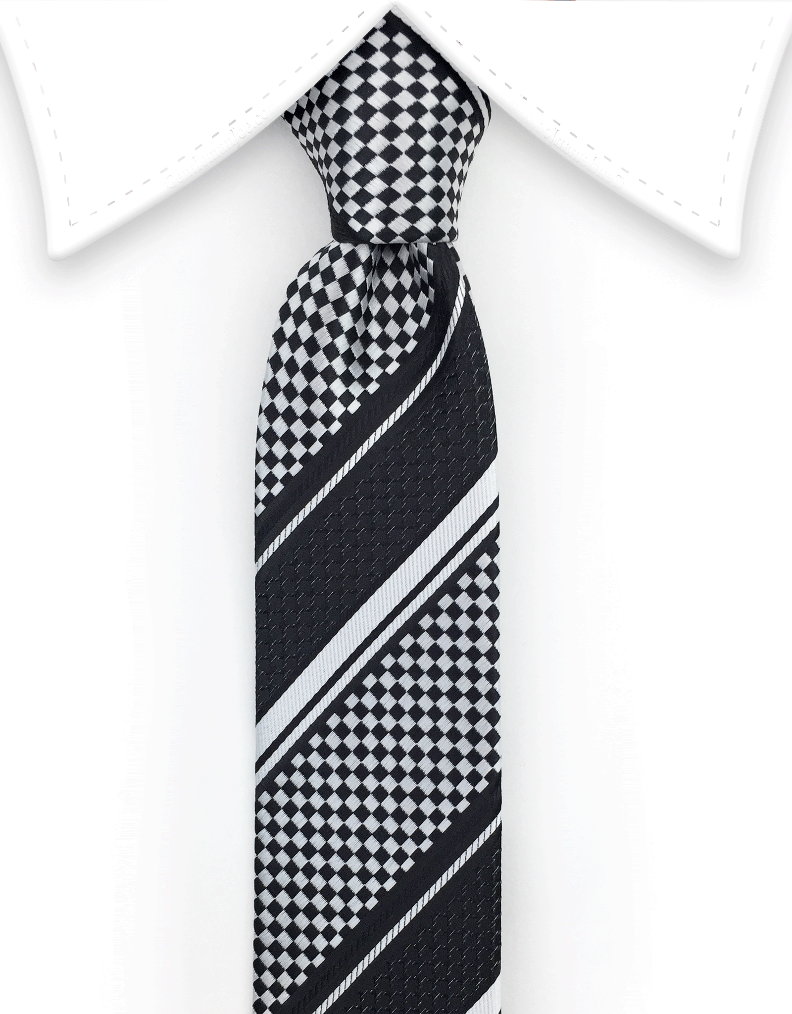 Black and Silver Stripes and Checks Skinny Tie – GentlemanJoe