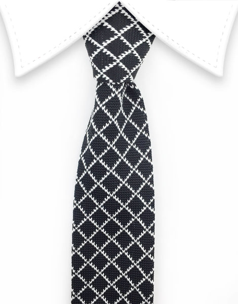 black and white knitted tie