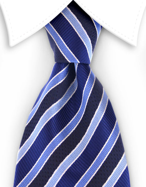 blue extra long tie with black stripes