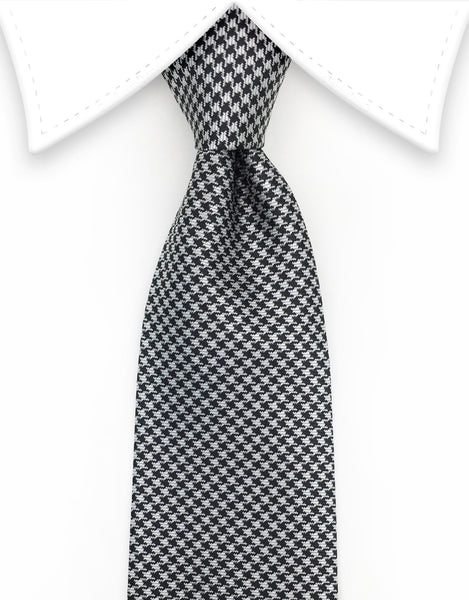 Silver and Black Houndstooth Tie