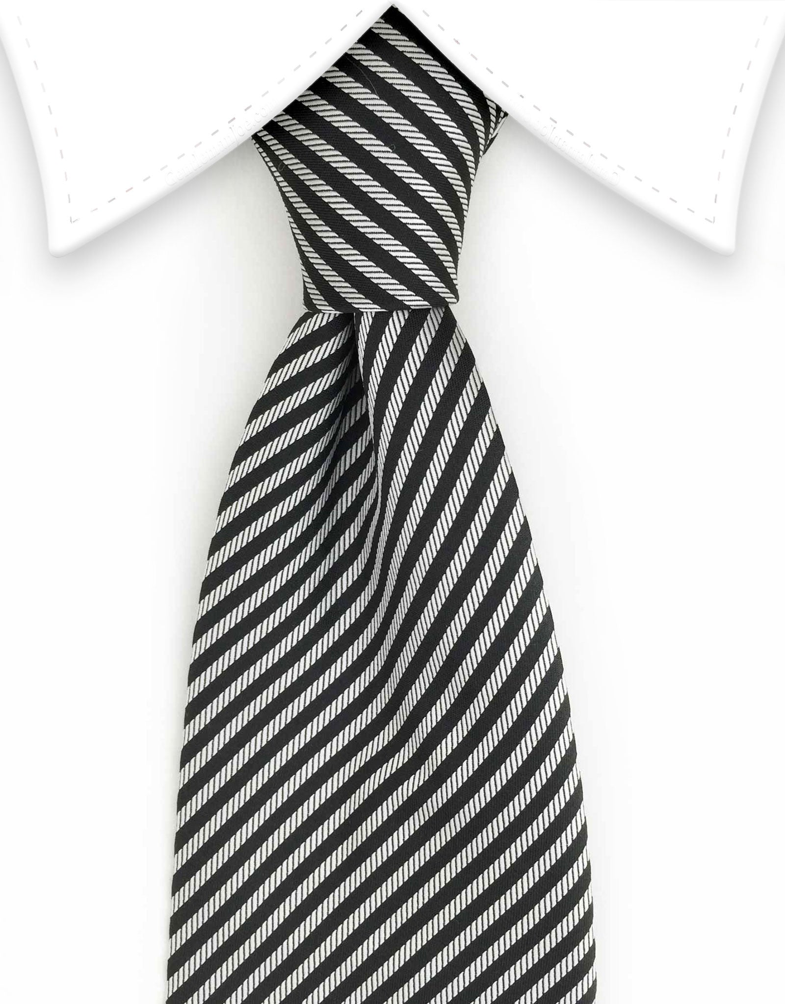 black and silver pencil striped necktie