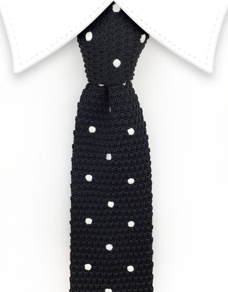 Black and white polka dot knit tie