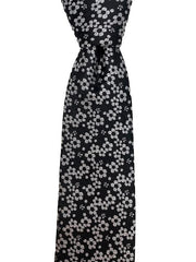 Black Extra Long Necktie with Silver Flowers - 3XL