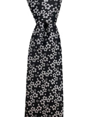 Black Extra Long Necktie with Silver Flowers - 3XL