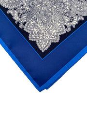 Black Paisley Silk Pocket Square with Blue Border
