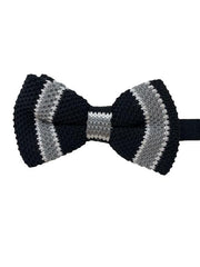Black, Silver and White Striped Knit Bowtie