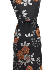 Black Tie with Orange and Light Silver Flowers
