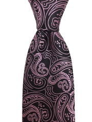 Black Men's Necktie with Pink Paisley Design