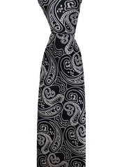 Men's Black Tie with Silver Paisley Design