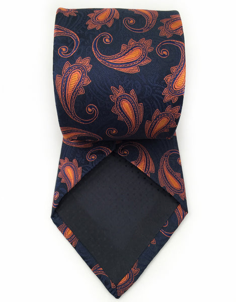 Navy Blue Tie with Orange Paisley Design – GentlemanJoe