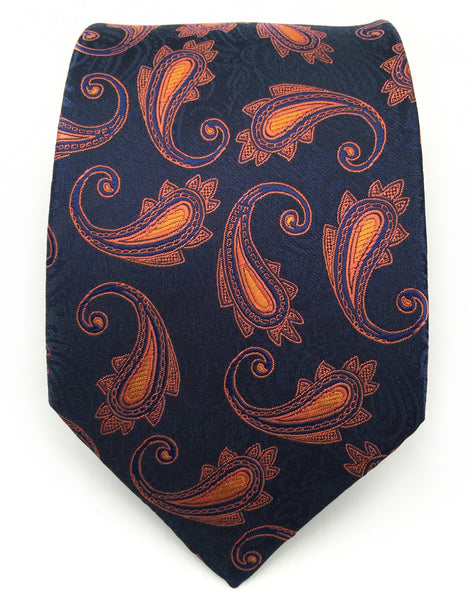 Navy Blue Tie with Orange Paisley Design – GentlemanJoe