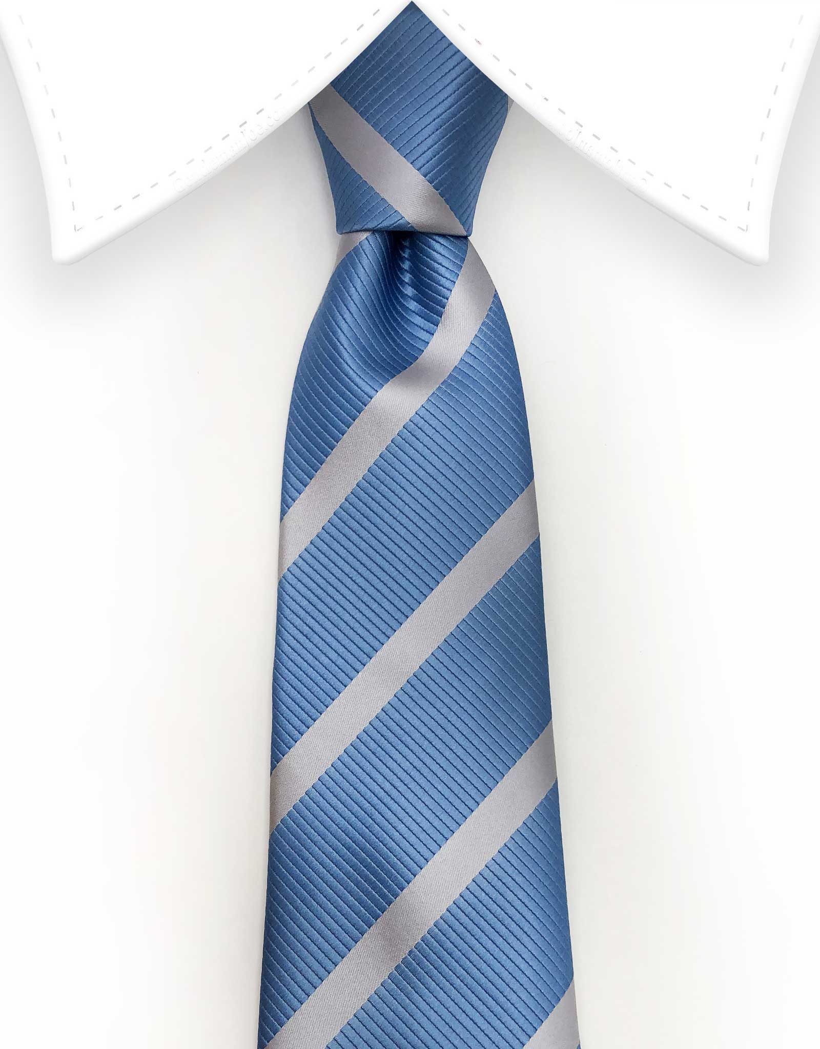 extra long blue and silver tie