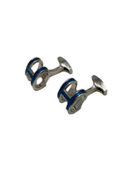 Dual Oval Blue and Silver Cufflinks