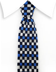blue and black squares knitted tie