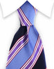 blue, purple, black striped tie