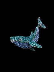 Green Blue Crystal Whale Lapel Pin