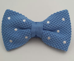 Light Blue and White Polka Dot Knitted Bow Tie