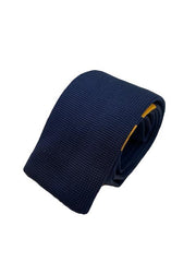 Navy Blue Knitted Tie with Double Orange Stripes
