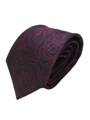 Midnight Blue Extra Long Tie with Raspberry Red Paisley Design