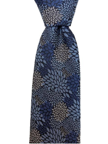 Blue and Silvery Blue Floral Extra Long Tie