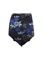 Navy Blue, Royal Blue and Silver Floral Men's Tie