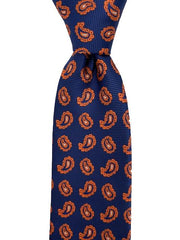 Navy Tie with Mini Orange Paisley Pattern