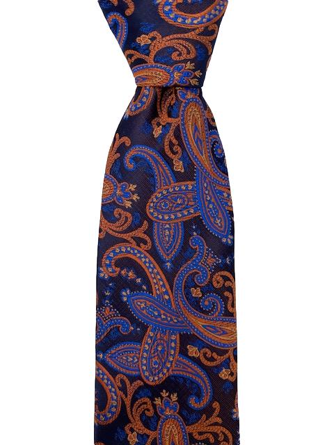 Navy Blue, Light Blue & Orange Paisley Tie