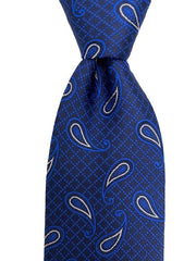 Blue and Silver Paisley Extra Long Tie