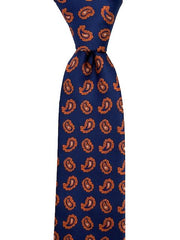 Navy Tie with Mini Orange Paisley Pattern