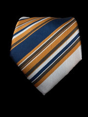 Bronze, Navy Blue and Silver Striped Tie