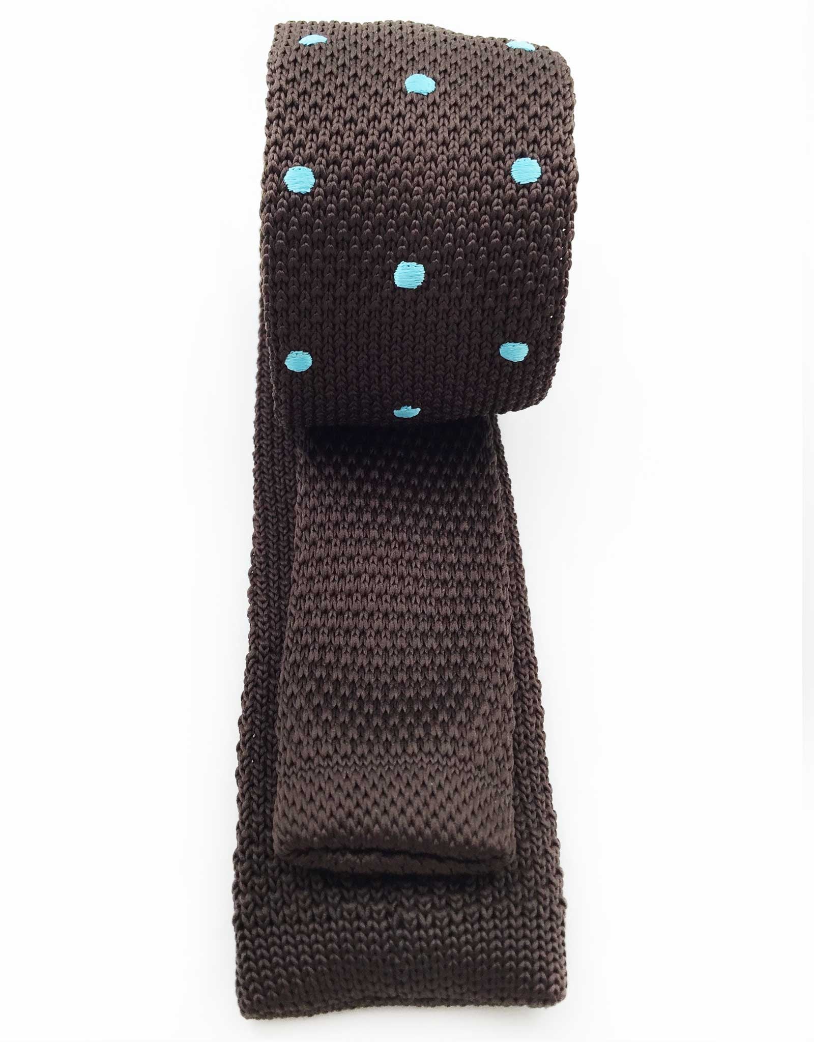 Brown Knitted Tie with Blue Polka Dots ??? GentlemanJoe