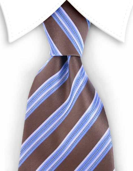 brown tie with blue stripes