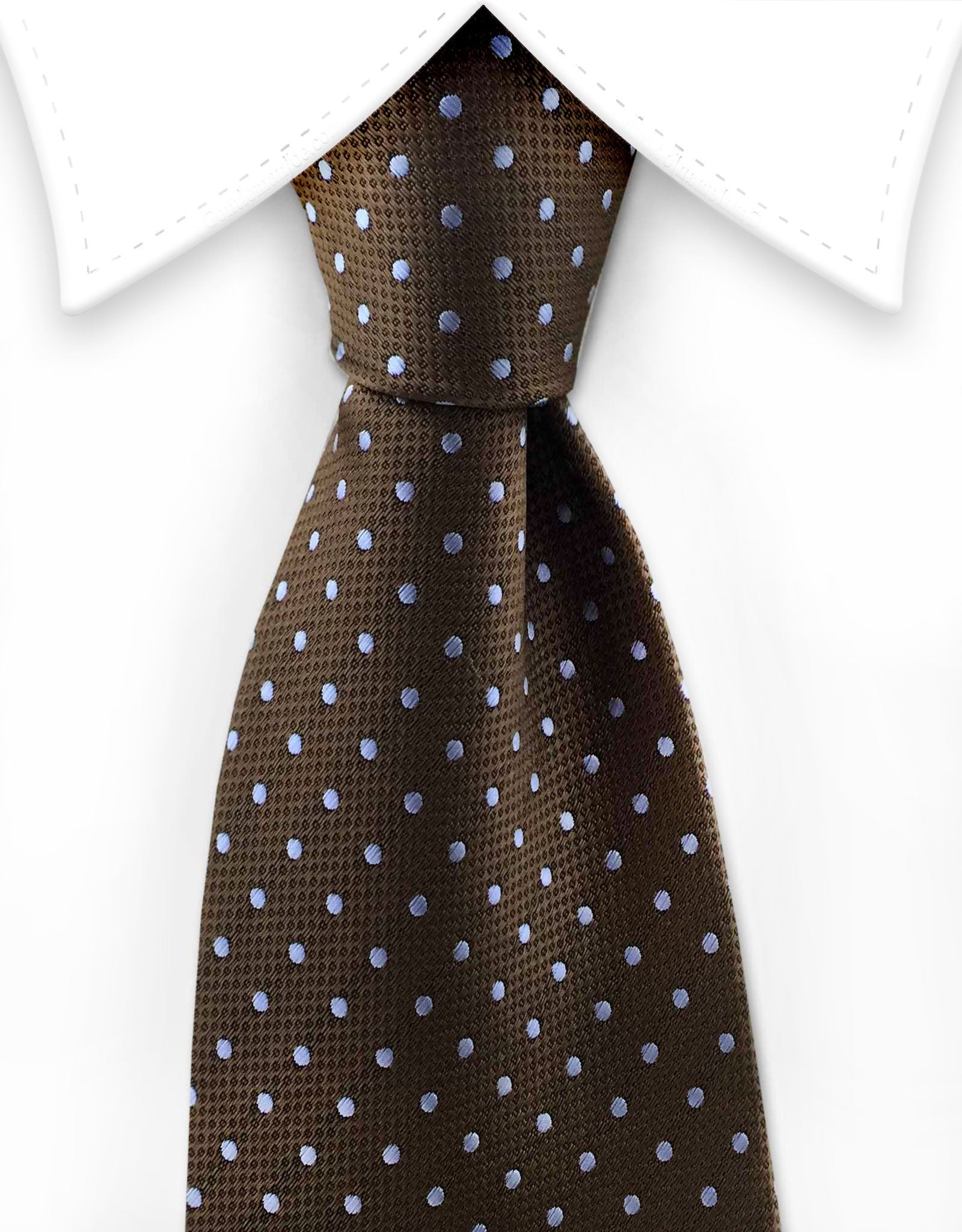 brown tie with silver polka dots