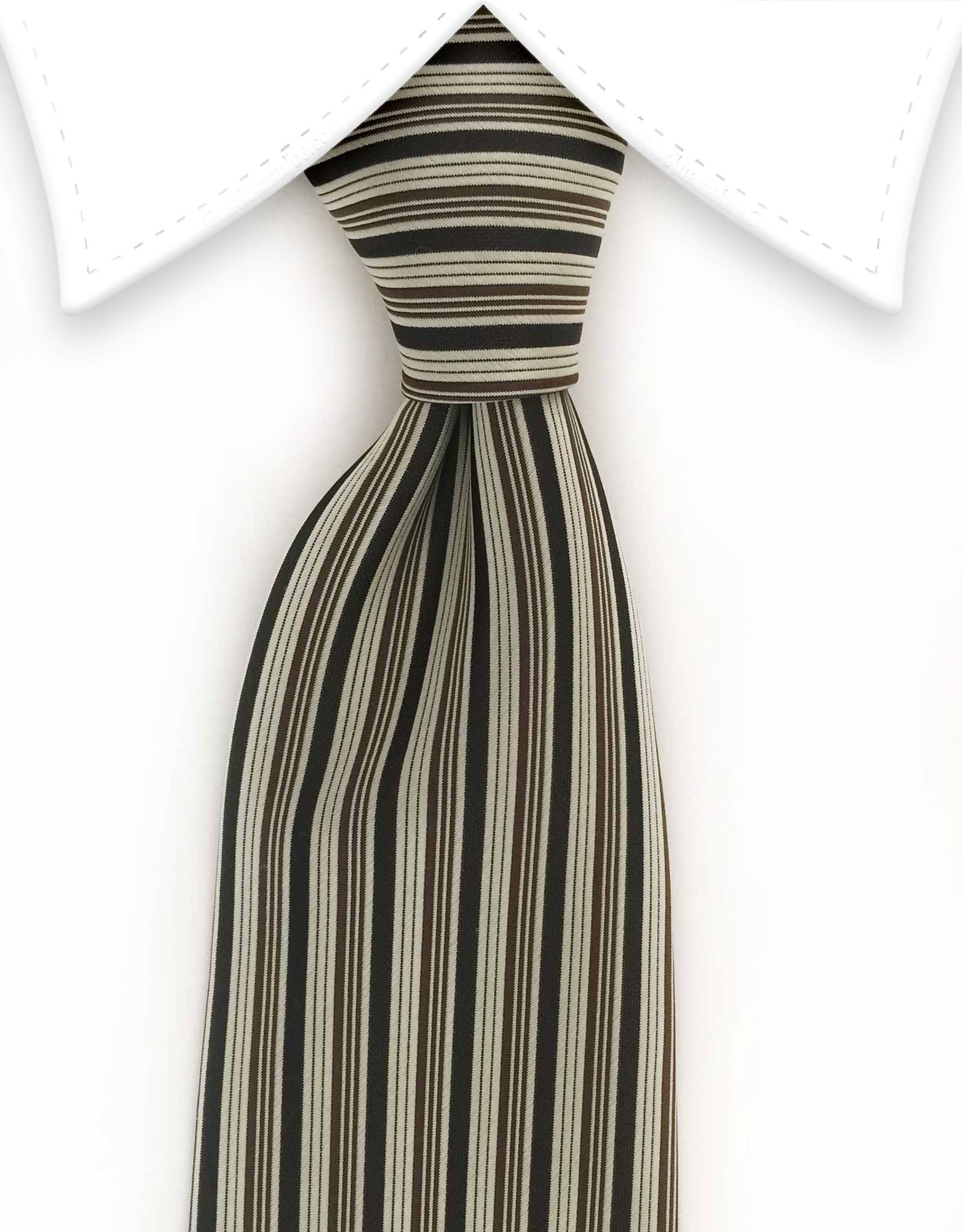 Necktie with brown & metallic vertical stripes