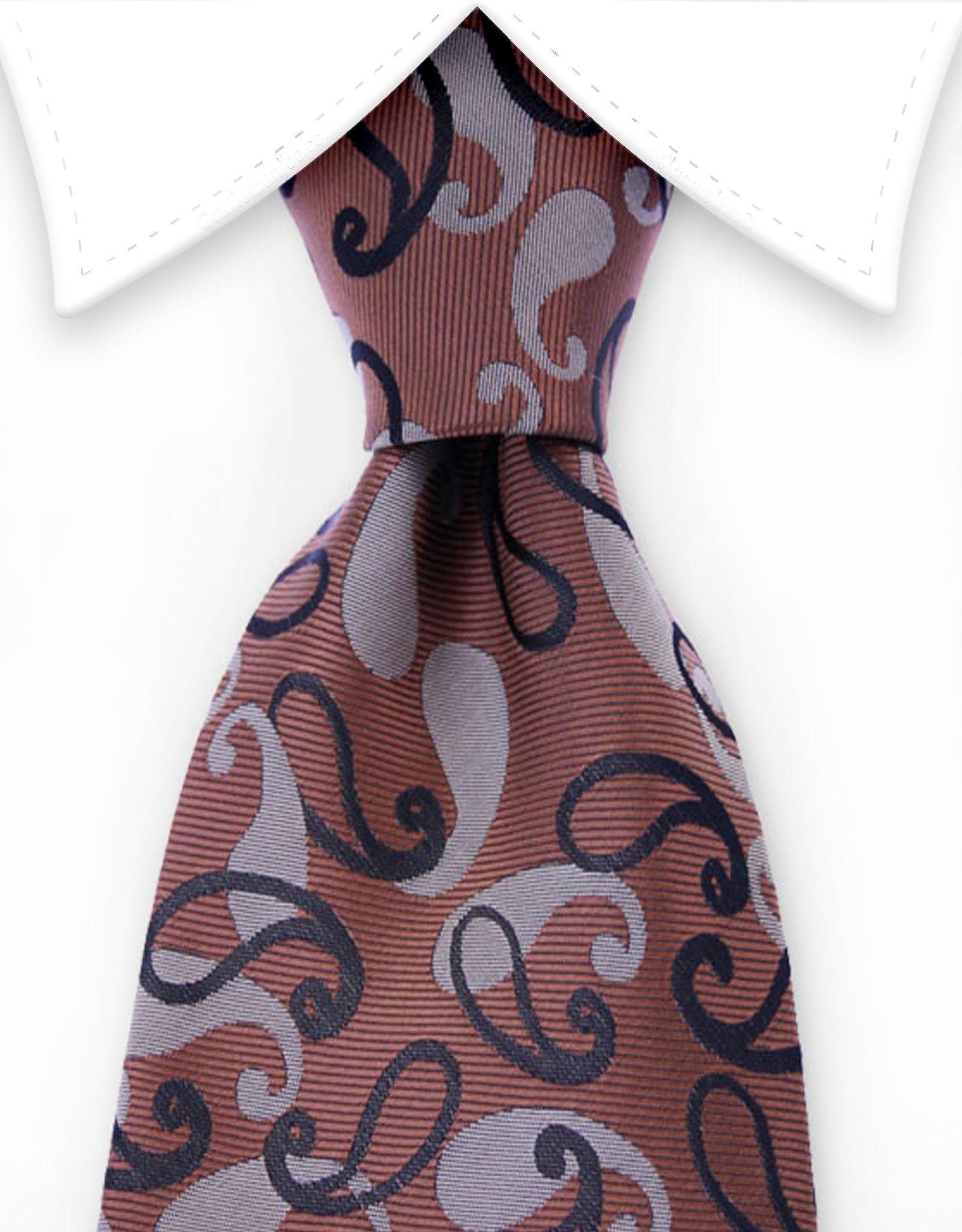 brown tie with small black paisley design