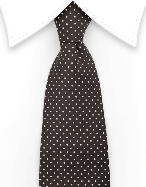 Brown tie with white pin dots