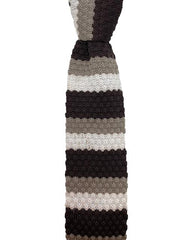 Brown, Taupe and White Striped Knitted Necktie