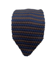 Brown and Navy Blue Pointed Tip Men's Knit Tie