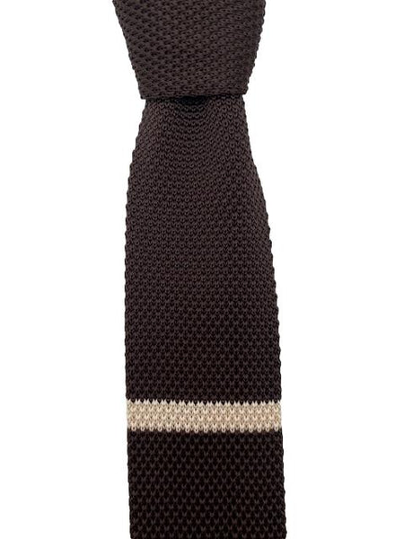Brown Knit Tie with Singular Beige Stripe