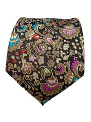 Turquoise, Red and Pink Mini Floral Brown Necktie