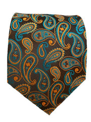 Brown Orange Turquoise Paisley Extra Long Tie