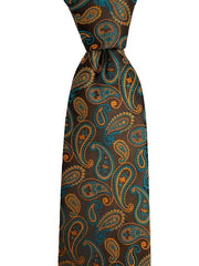 Brown Orange Turquoise Paisley Extra Long Tie