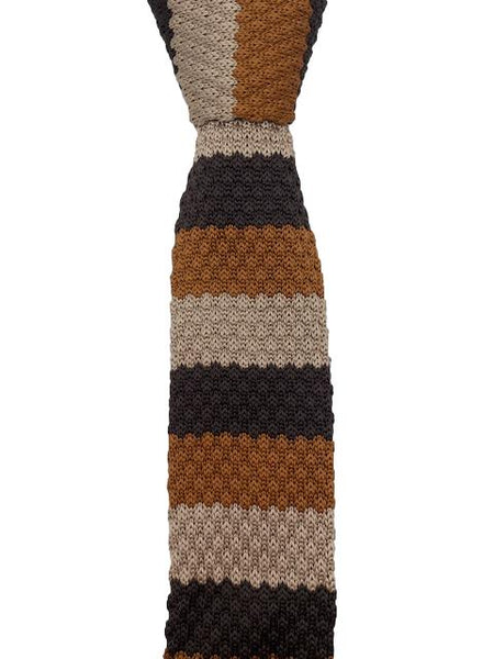 Dark Brown, Caramel and Beige Striped Knit Tie