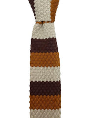 Brown, Burnt Orange and Ivory Striped Knit Tie