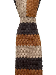 Dark Brown, Caramel and Beige Striped Knit Tie